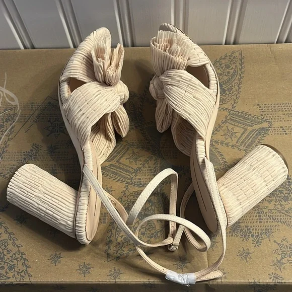 Loeffler Randall Camellia Pleated Knot Heeled Sandal Heel 8 NEW